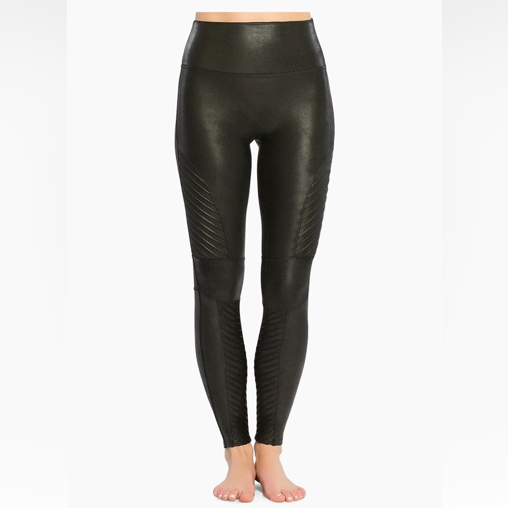 NWT Black Spanx Moto Faux Leather Leggings 1X